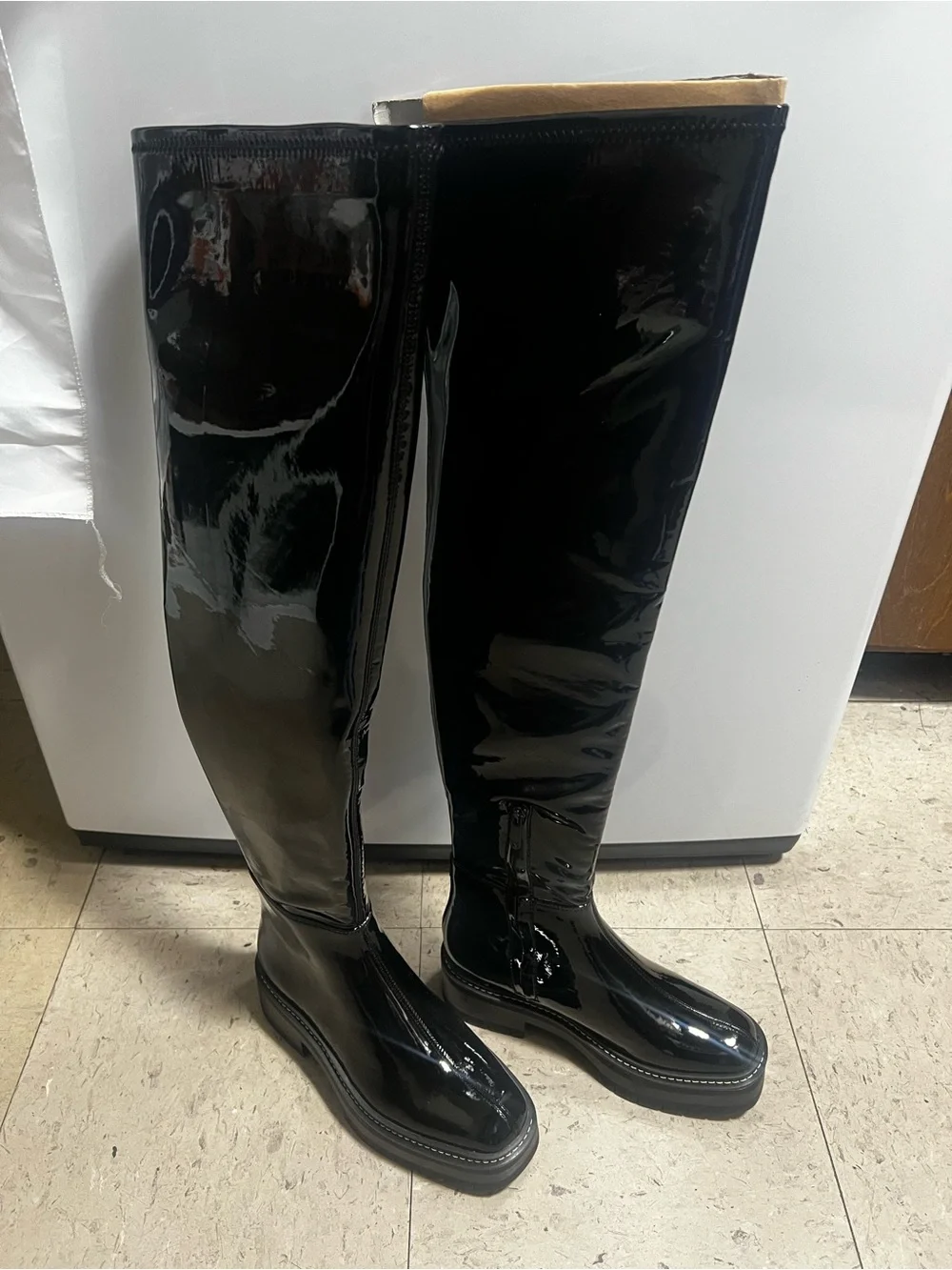 Sam Edelman Lydia  black patent leather Over the kneeling sole boot Sz 6.5